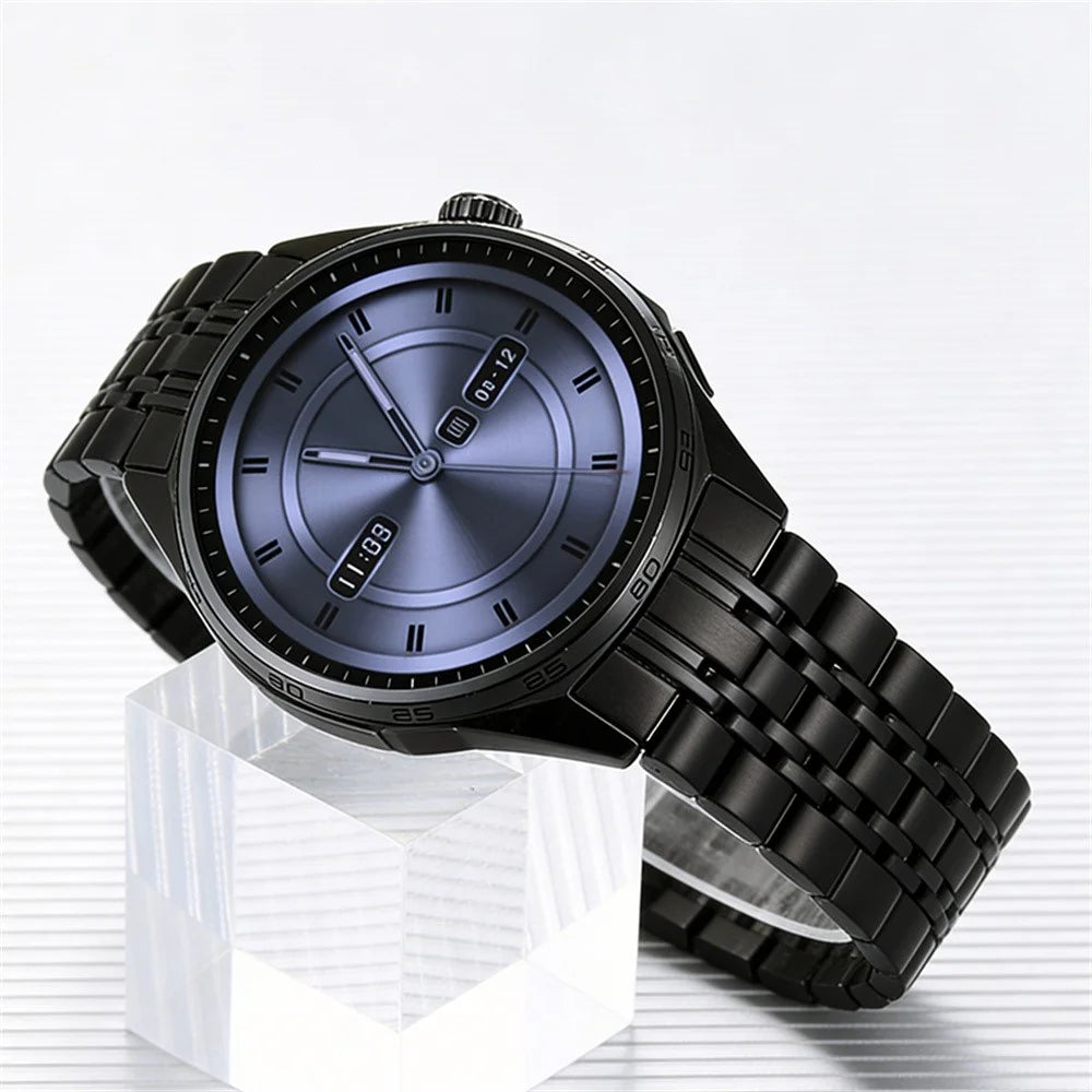 For Huawei Watch GT 6 46mm Stainless Steel Band Seven Beads Flat Buckle Metal Watch Strap - Black - 3