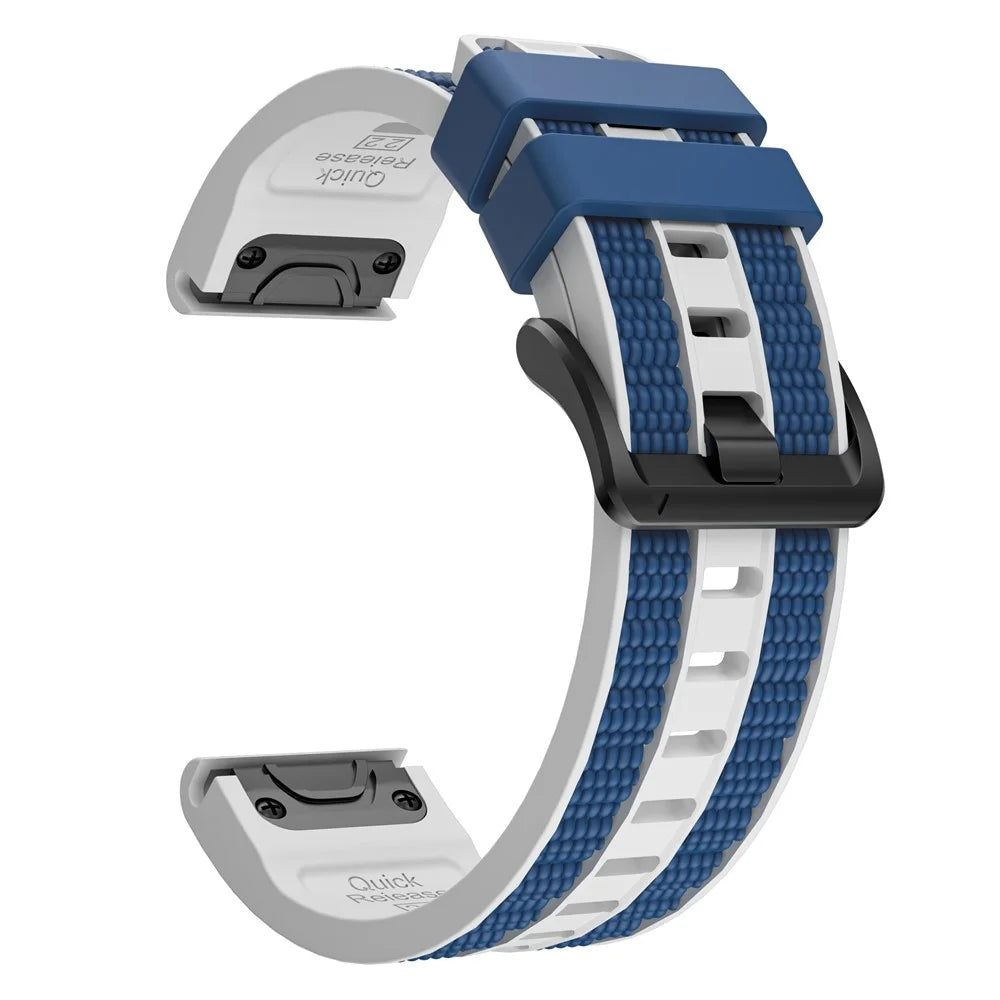 26mm Quick Release Silicone Strap for Garmin Fenix 8 Pro AMOLED 51mm / Fenix 8 AMOLED 51mm / Enduro 3 / Enduro 2 Dual Color Watch Band with Screwdriver - White / Blue - 1