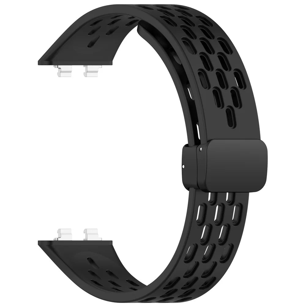 Hollow Holes Silicone Strap for Huawei Band 11 / 11 Pro / 11 NFC / 11 Pro NFC Breathable Watch Band with Folding Buckle - Black - 3