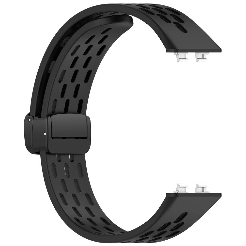 Hollow Holes Silicone Strap for Huawei Band 11 / 11 Pro / 11 NFC / 11 Pro NFC Breathable Watch Band with Folding Buckle - Black - 4