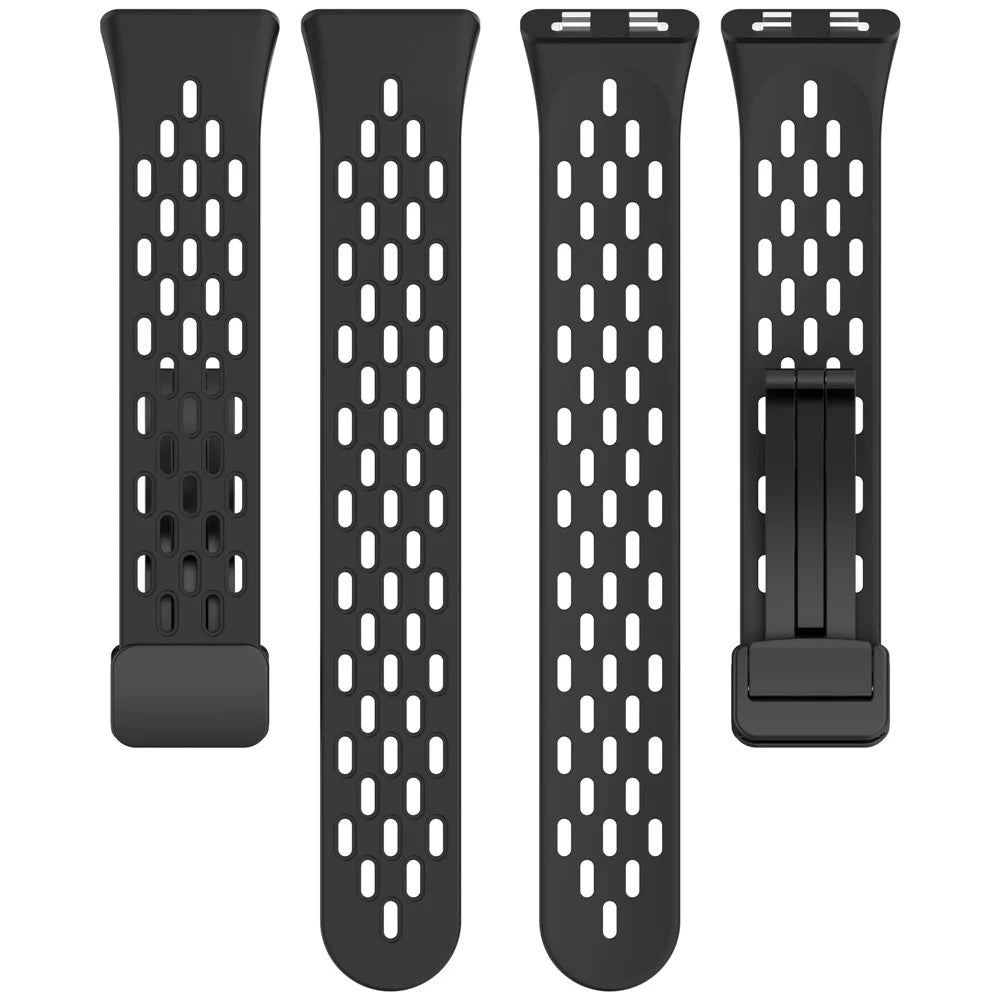 Hollow Holes Silicone Strap for Huawei Band 11 / 11 Pro / 11 NFC / 11 Pro NFC Breathable Watch Band with Folding Buckle - Black - 5