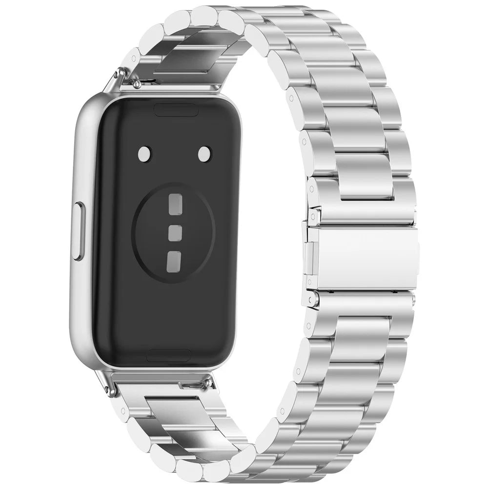 For Huawei Band 11 / 11 Pro Metal Strap Three-Beads Watch Band with Butterfly Buckle - Silver - 1