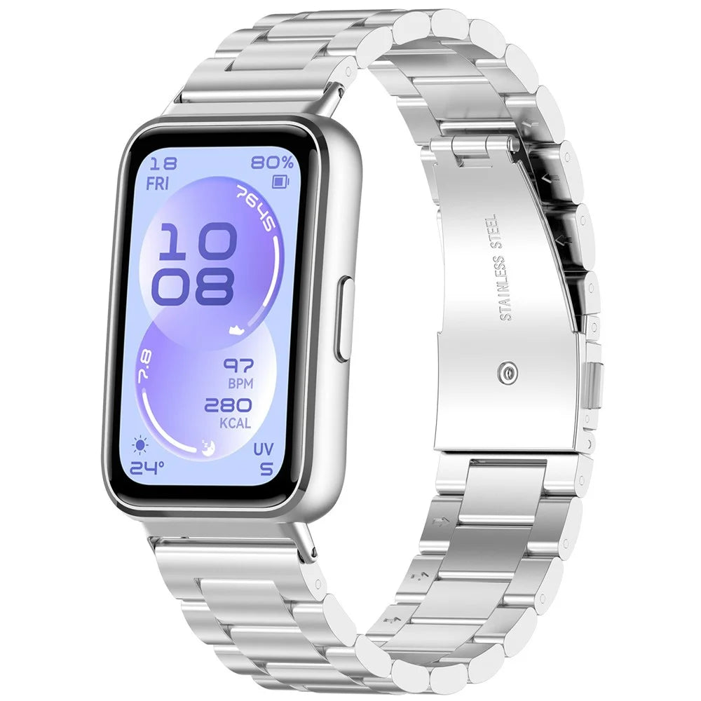 For Huawei Band 11 / 11 Pro Metal Strap Three-Beads Watch Band with Butterfly Buckle - Silver - 2