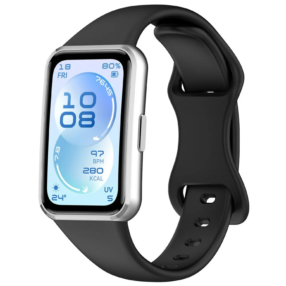 Silicone Watch Band for Huawei Band 11  /  11 Pro  /  11 NFC Wristband Multi-Hole Adjustable Replacement - Black - 2