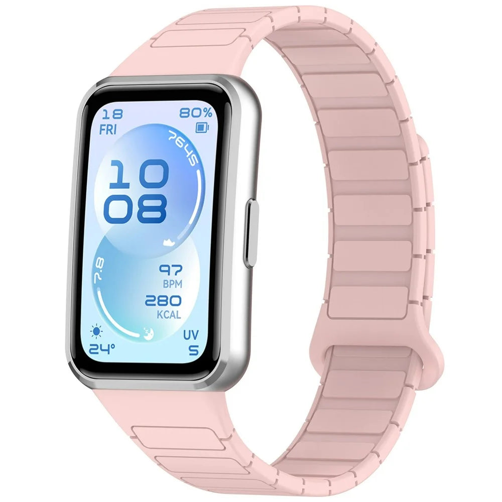 Silicone Strap with Magnetic Clasp for Huawei Band 11  /  11 NFC  /  11 Pro  /  11 Pro NFC Sports Watch Band Replacement - Pink - 2
