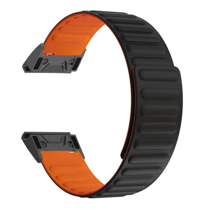 For Huami Amazfit T-Rex Ultra 2 Magnetic Silicone Strap 26mm Quick Release Spring Bar Watch Band - Black / Orange - 1