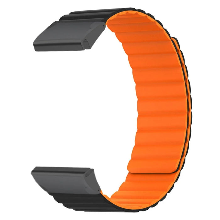 For Huami Amazfit T-Rex Ultra 2 Magnetic Silicone Strap 26mm Quick Release Spring Bar Watch Band - Black / Orange - 2