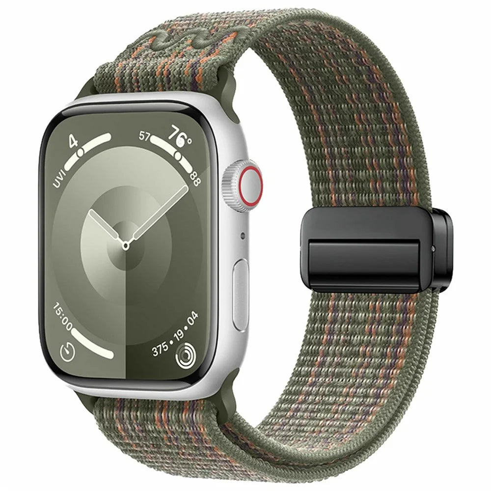 Magnetic Buckle Nylon Strap for Apple Watch Series 11 10 42mm / 9 8 7 41mm / SE3 SE2 SE 6 5 4 40mm / 3 2 1 38mm Sport Watch Band - Dark Green / Orange - 2