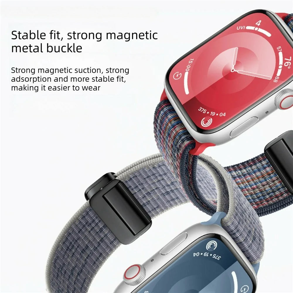 Magnetic Buckle Nylon Strap for Apple Watch Ultra 3 2 1 49mm / Series 11 10 46mm / 9 8 7 45mm / SE3 SE2 SE 6 5 4 44mm / 3 2 1 42mm Sport Watch Band - Dark Green / Orange - 4