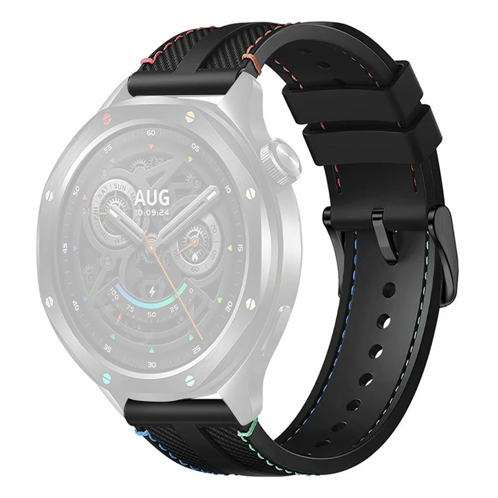 22mm Fluoroelastomer Nylon Strap for Xiaomi Watch S5 / Huawei Watch GT 6 46mm / GT 5 46mm Adjustable Watch Band - Black / Rainbow Stitching - 1