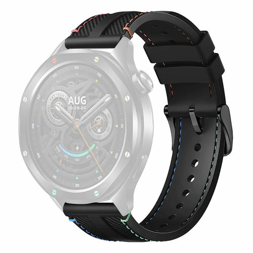 22mm Fluoroelastomer Nylon Strap for Xiaomi Watch S5 / Huawei Watch GT 6 46mm / GT 5 46mm Adjustable Watch Band - Black / Rainbow Stitching - 1