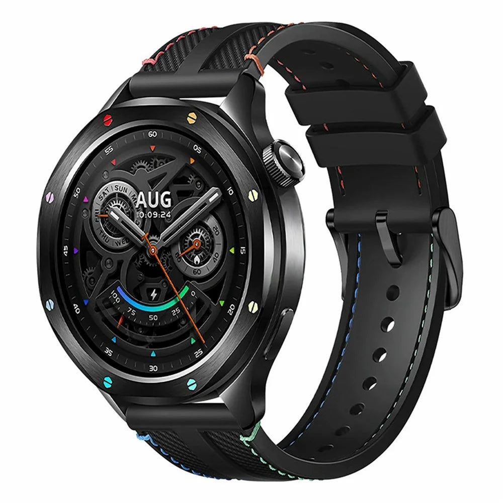 22mm Fluoroelastomer Nylon Strap for Xiaomi Watch S5 / Huawei Watch GT 6 46mm / GT 5 46mm Adjustable Watch Band - Black / Rainbow Stitching - 2