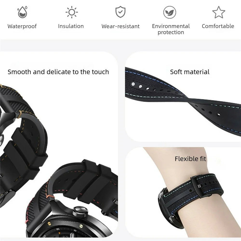22mm Fluoroelastomer Nylon Strap for Xiaomi Watch S5 / Huawei Watch GT 6 46mm / GT 5 46mm Adjustable Watch Band - Black / Rainbow Stitching - 3