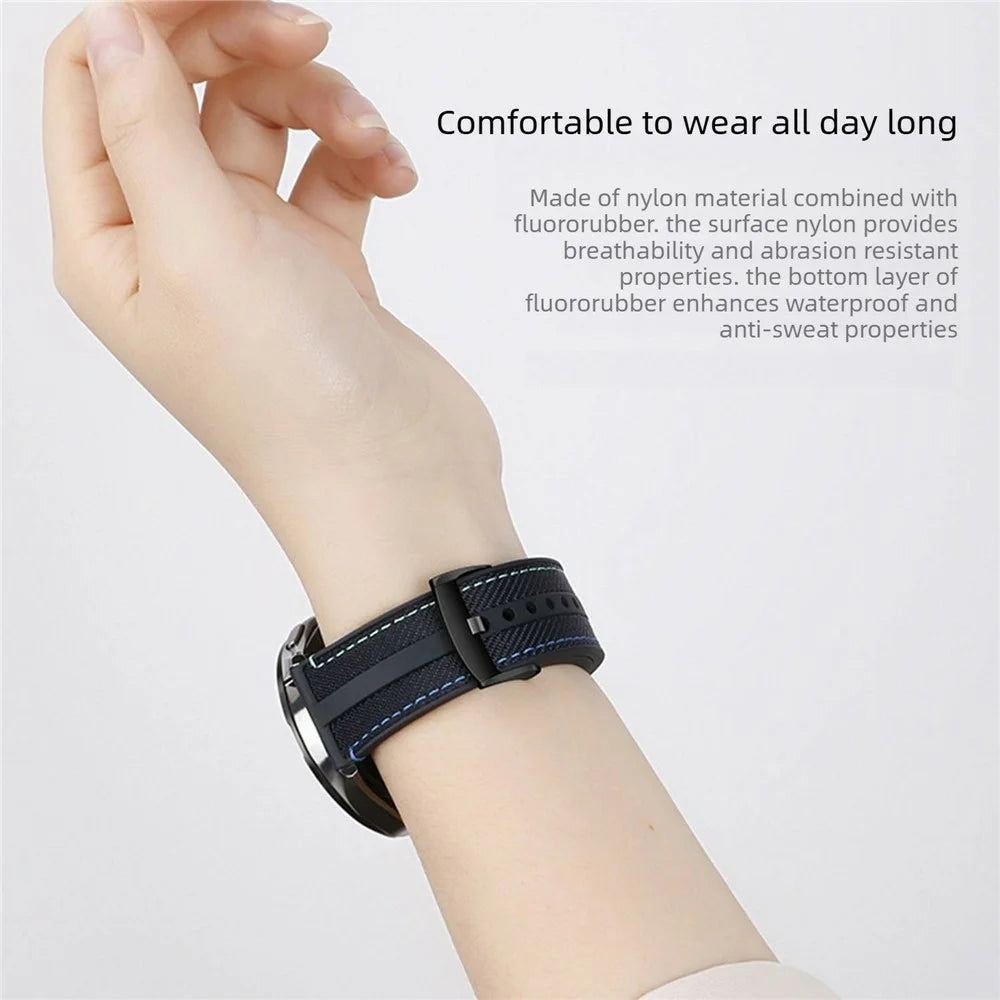 22mm Fluoroelastomer Nylon Strap for Xiaomi Watch S5 / Huawei Watch GT 6 46mm / GT 5 46mm Adjustable Watch Band - Black / Rainbow Stitching - 4
