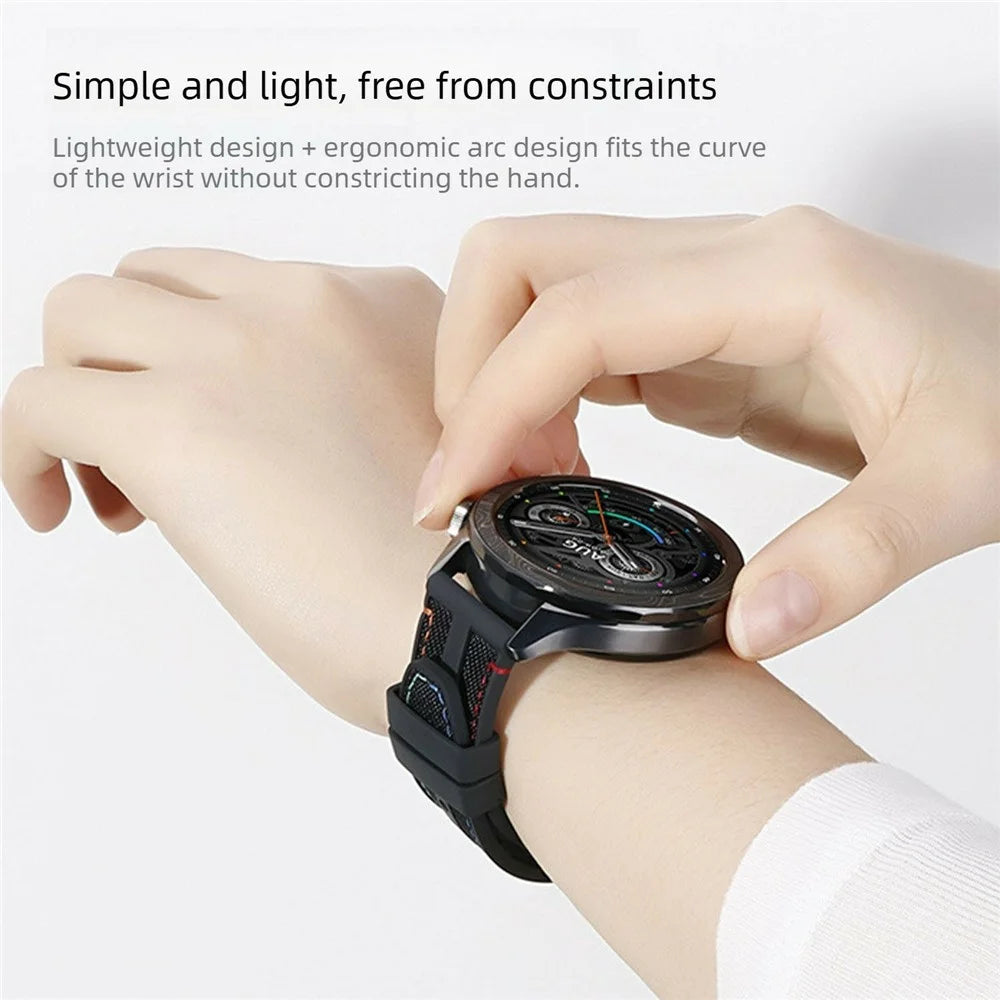 22mm Fluoroelastomer Nylon Strap for Xiaomi Watch S5 / Huawei Watch GT 6 46mm / GT 5 46mm Adjustable Watch Band - Black / Rainbow Stitching - 5