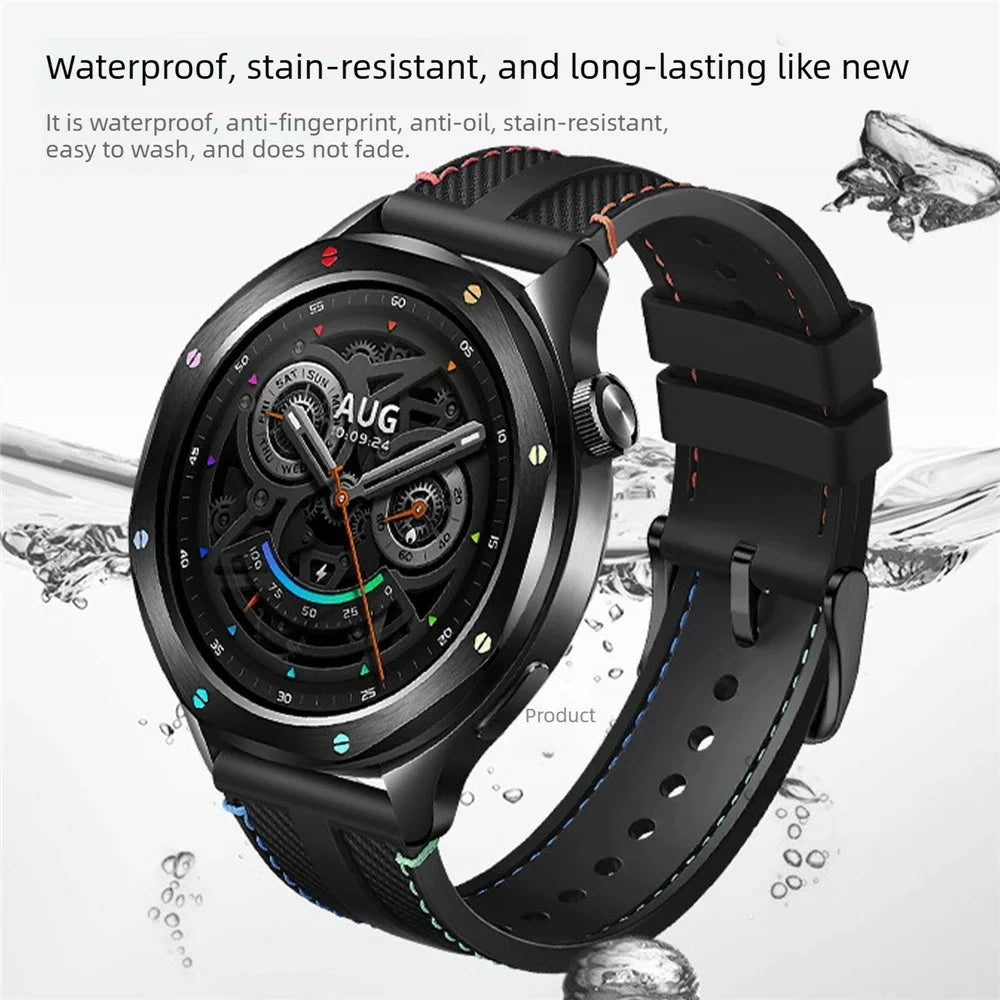 22mm Fluoroelastomer Nylon Strap for Xiaomi Watch S5 / Huawei Watch GT 6 46mm / GT 5 46mm Adjustable Watch Band - Black / Rainbow Stitching - 6