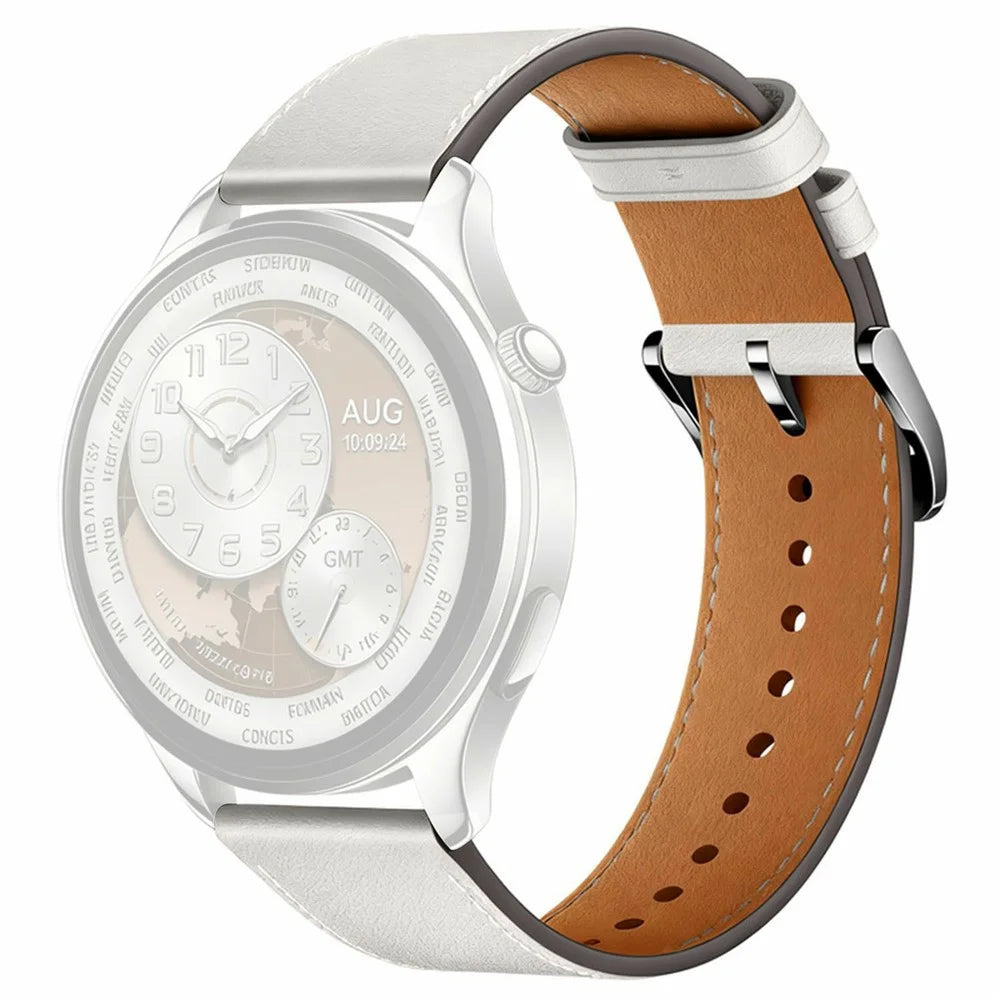 22mm Genuine Cow Strap for Xiaomi Watch S5 / Huawei Watch GT 6 46mm / GT 5 46mm Stainless Steel Buckle Watch Band - White - 1
