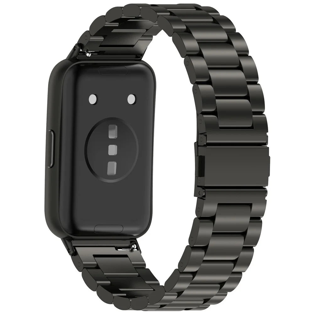 Watch Band for Huawei Band 11  /  11 Pro  /  11 NFC  /  11 Pro NFC Stainless Steel Three-Bead Replacement Strap with Tool - Black - 1