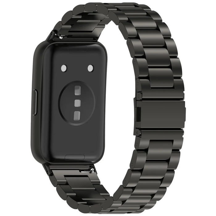 Watch Band for Huawei Band 11  /  11 Pro  /  11 NFC  /  11 Pro NFC Stainless Steel Three-Bead Replacement Strap with Tool - Black - 1