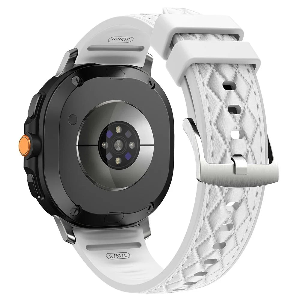 Leather Coated Silicone Strap for Samsung Galaxy Watch8 40mm / 44mm / Watch8 Classic 46mm Diamond Texture Watch Band - White - 1
