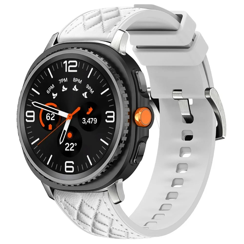 Leather Coated Silicone Strap for Samsung Galaxy Watch8 40mm / 44mm / Watch8 Classic 46mm Diamond Texture Watch Band - White - 2
