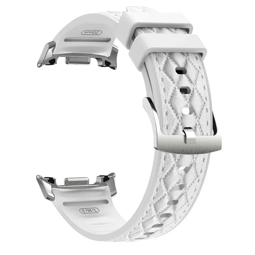 Leather Coated Silicone Strap for Samsung Galaxy Watch8 40mm / 44mm / Watch8 Classic 46mm Diamond Texture Watch Band - White - 3