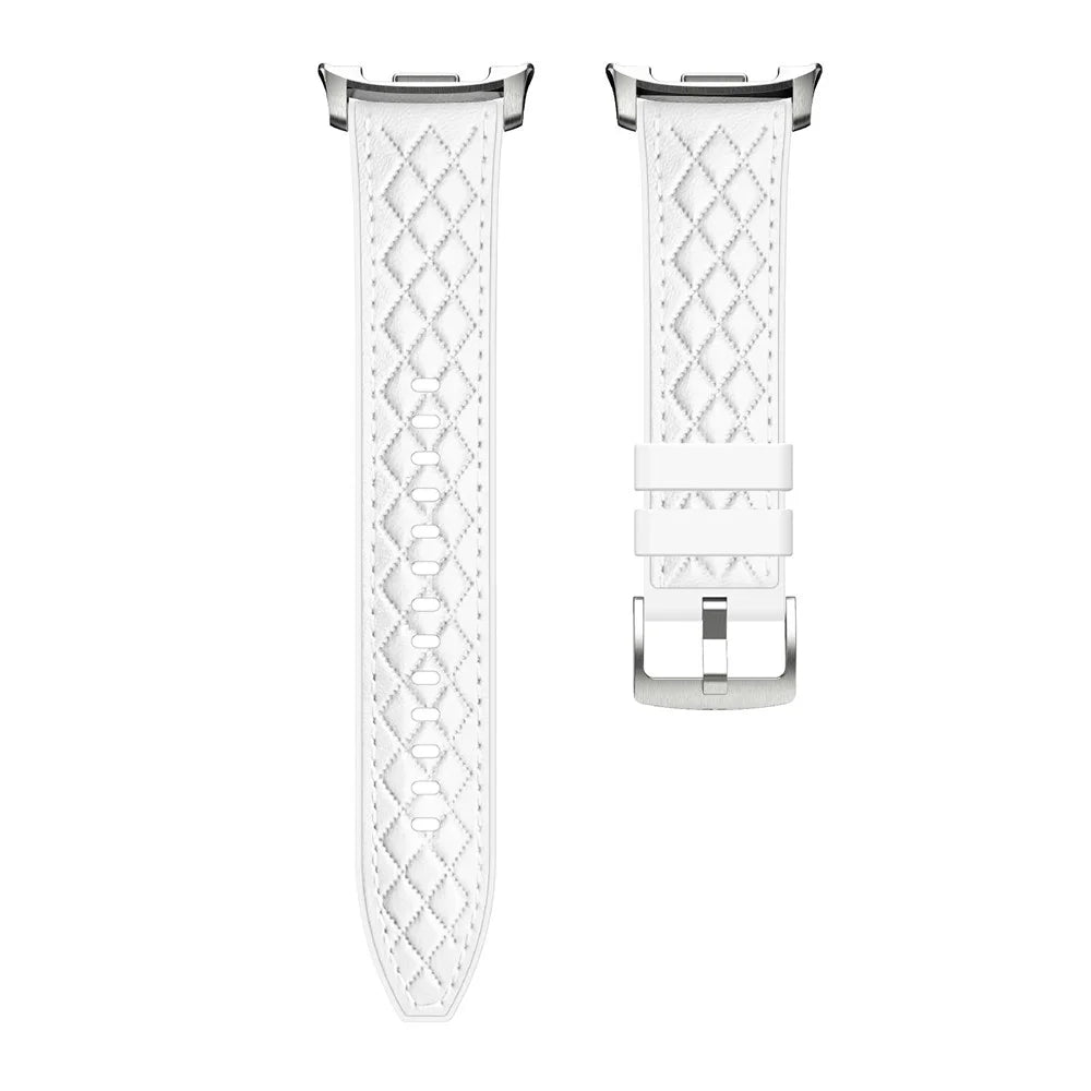 Leather Coated Silicone Strap for Samsung Galaxy Watch8 40mm / 44mm / Watch8 Classic 46mm Diamond Texture Watch Band - White - 4
