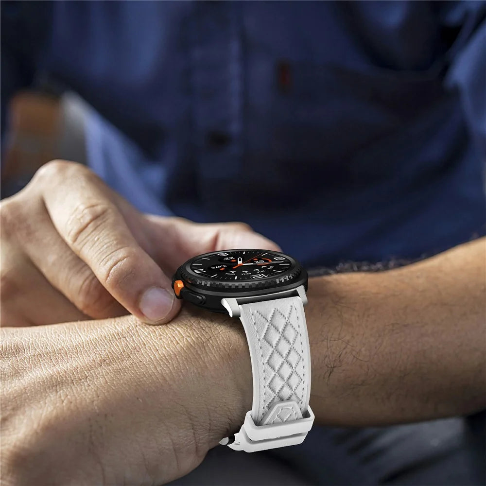 Leather Coated Silicone Strap for Samsung Galaxy Watch8 40mm / 44mm / Watch8 Classic 46mm Diamond Texture Watch Band - White - 5