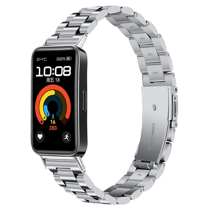 For Huawei Band 11 / 11 Pro Watch Band Stainless Steel 3-Bead Metal Strap - Silver - 2