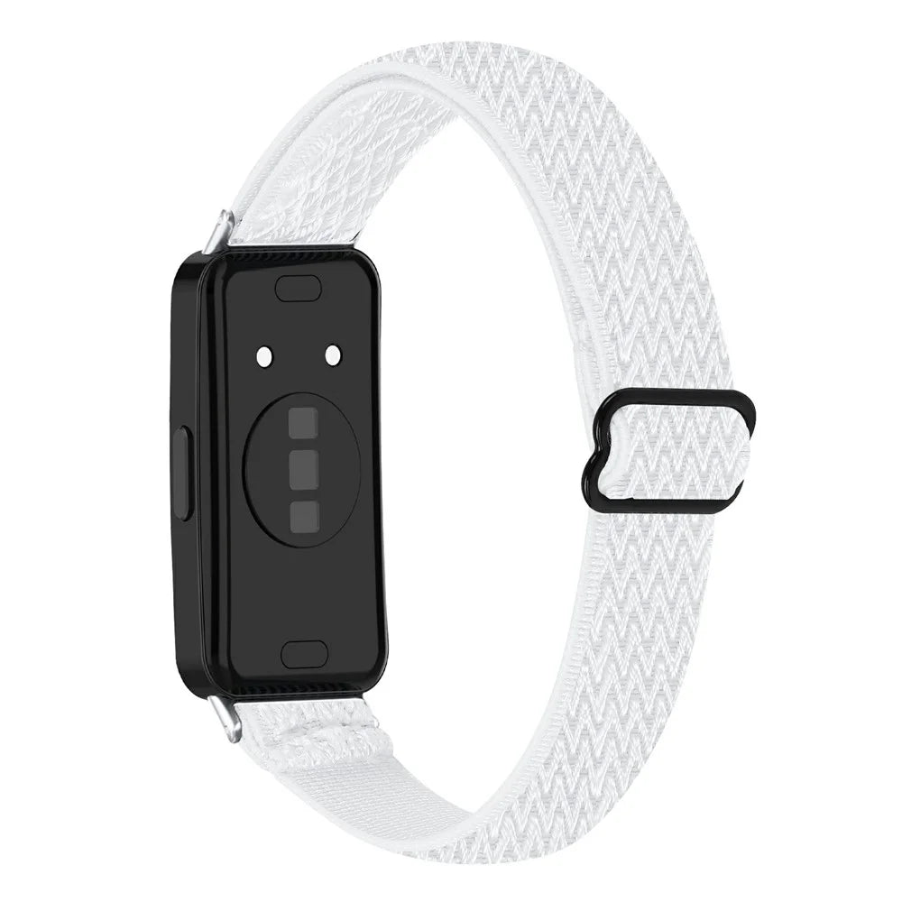 For Huawei Band 11 / 11 Pro Adjustable Nylon Watch Band Wave Design Elastic Wrist Strap - White - 1