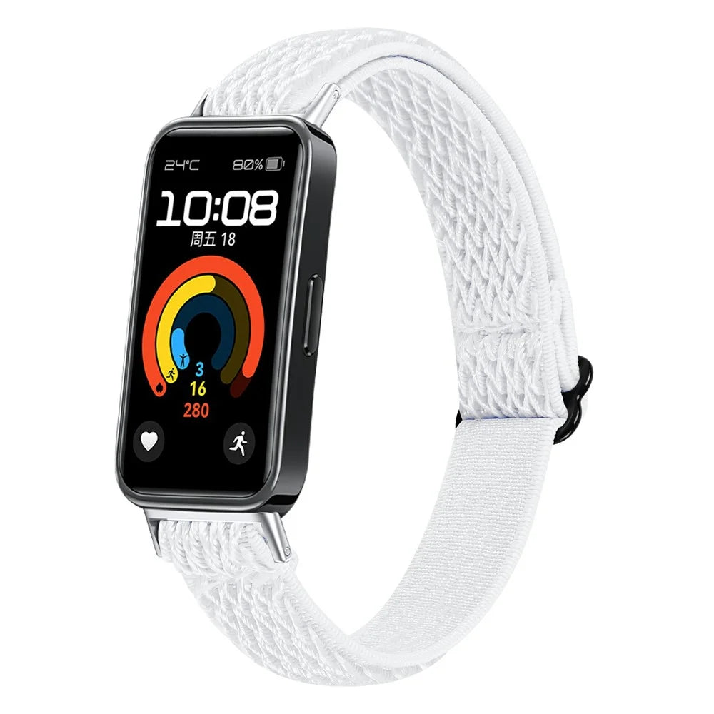 For Huawei Band 11 / 11 Pro Adjustable Nylon Watch Band Wave Design Elastic Wrist Strap - White - 2