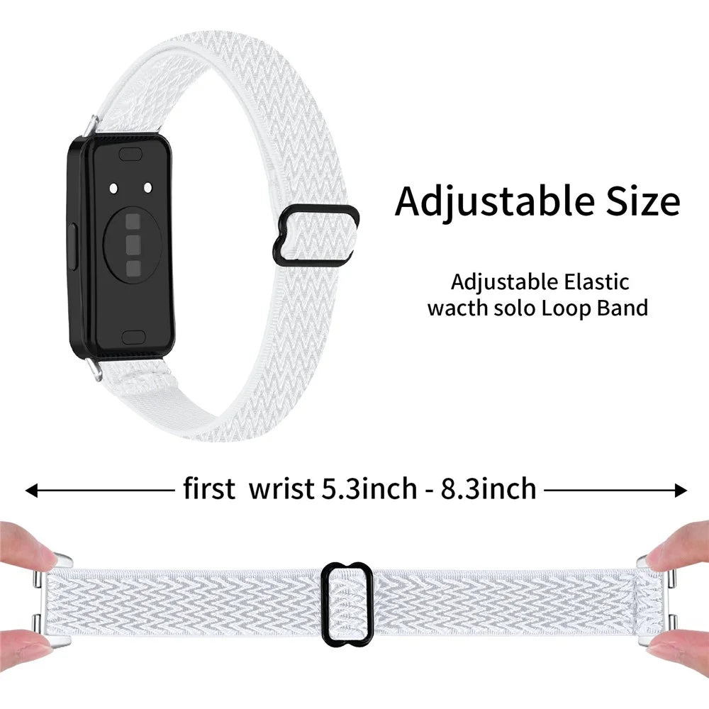 For Huawei Band 11 / 11 Pro Adjustable Nylon Watch Band Wave Design Elastic Wrist Strap - White - 6