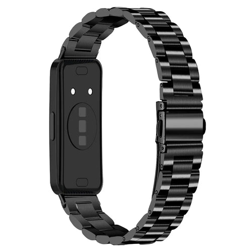 Colored Watch Band for Huawei Band 11 / 11 Pro Stainless Steel 3-Bead Metal Strap - Black - 1