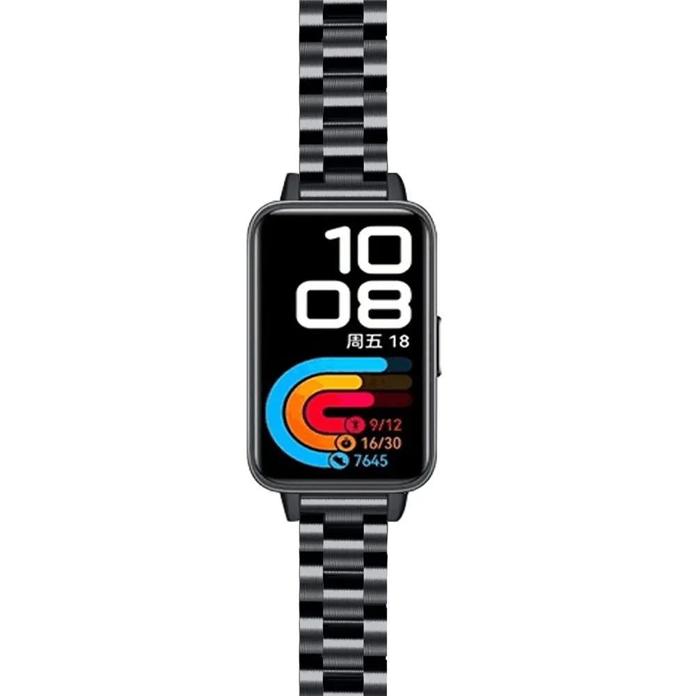 Colored Watch Band for Huawei Band 11 / 11 Pro Stainless Steel 3-Bead Metal Strap - Black - 3
