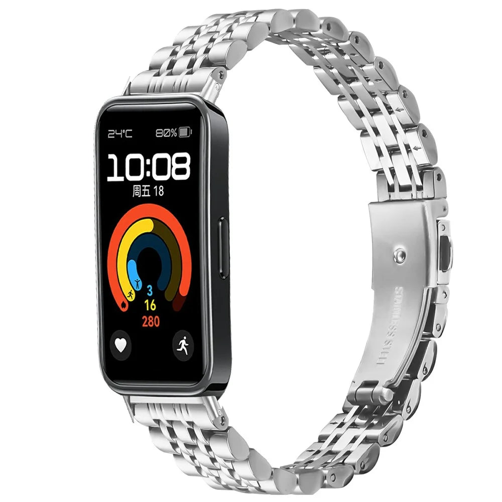 For Huawei Band 11 / 11 Pro Watch Band Slim 7-Bead Stainless Steel Strap - Silver - 2