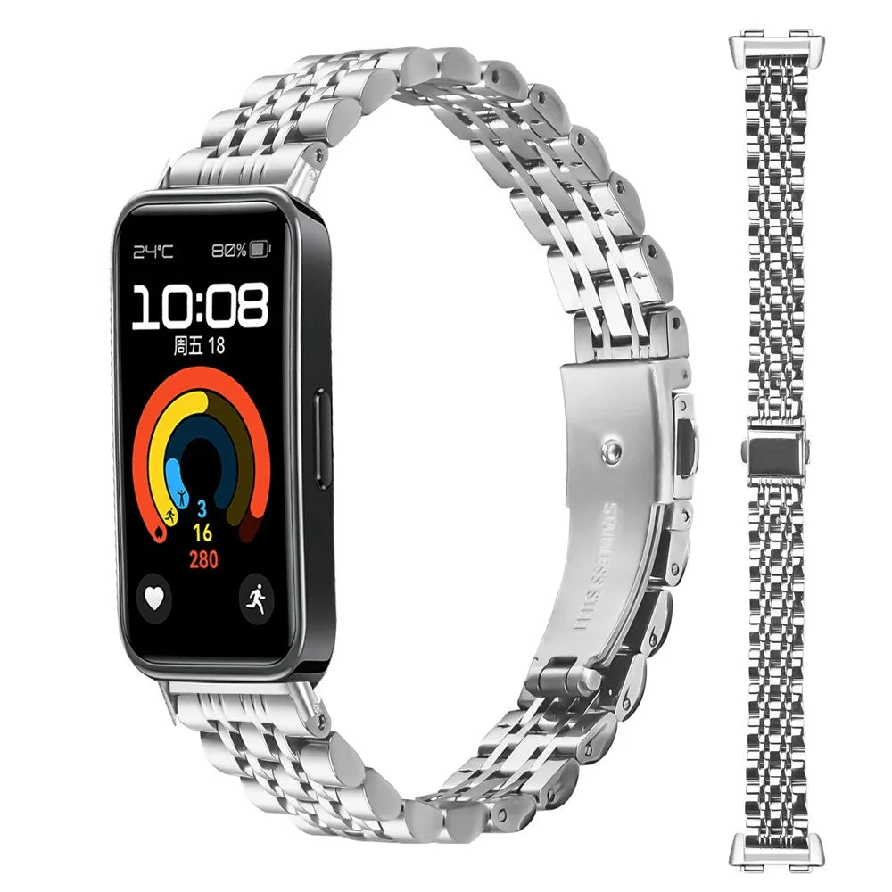 For Huawei Band 11 / 11 Pro Watch Band Slim 7-Bead Stainless Steel Strap - Silver - 3