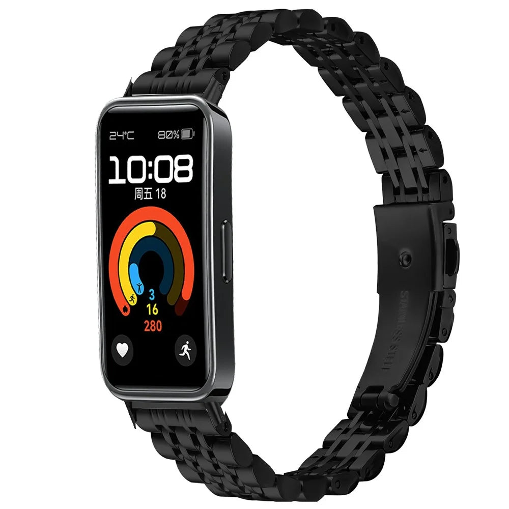 For Huawei Band 11 / 11 Pro Watch Band Slim 7-Bead Electroplated Stainless Steel Strap - Black - 2