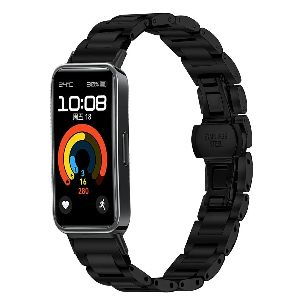 For Huawei Band 11 / 11 Pro Watch Band Butterfly Clasp Stainless Steel Electroplated Strap - Black - 2