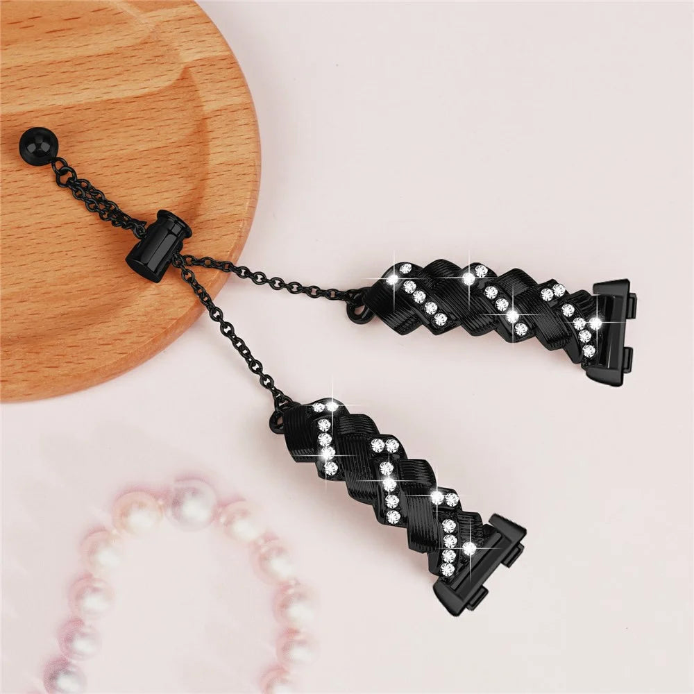 For Huawei Band 11 / 11 Pro Watch Band Drawstring Lock Electroplated Zinc Alloy Rhinestone Decor Bracelet Strap - Black - 6