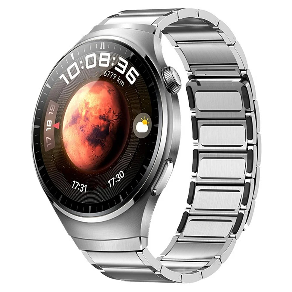 For Huawei Watch 4 Pro Magnetic Watch Strap Stainless Steel Metal Band with Press Quick Release Connector - Titanium - 2