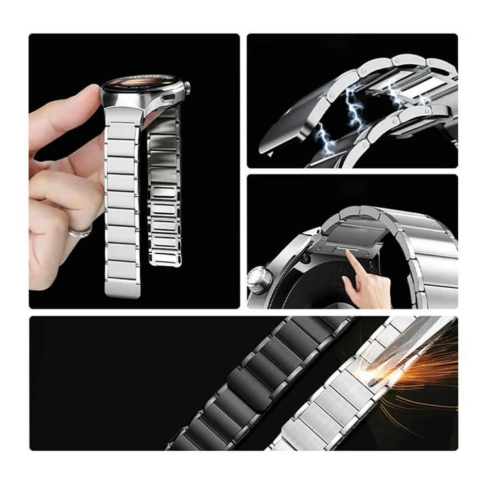 For Huawei Watch 4 Pro Magnetic Watch Strap Stainless Steel Metal Band with Press Quick Release Connector - Titanium - 3