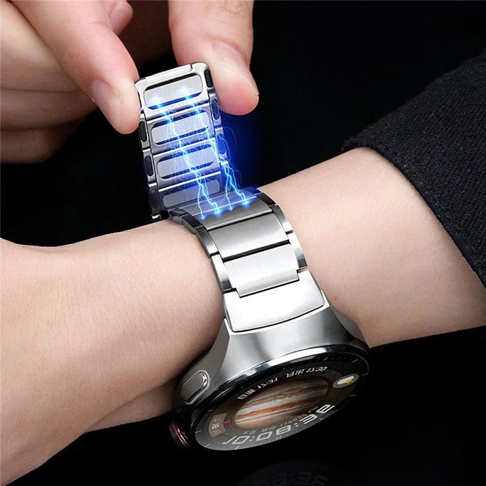 For Huawei Watch 4 Pro Magnetic Watch Strap Stainless Steel Metal Band with Press Quick Release Connector - Titanium - 5