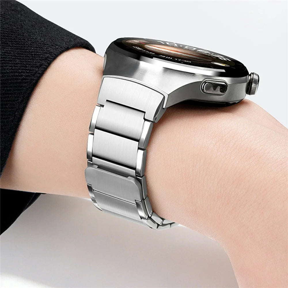 For Huawei Watch 4 Pro Magnetic Watch Strap Stainless Steel Metal Band with Press Quick Release Connector - Titanium - 7