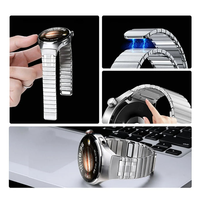 For Huawei Watch 4 Pro Stainless Steel Band Magnetic Quick Release Metal Watch Strap - Titanium - 3
