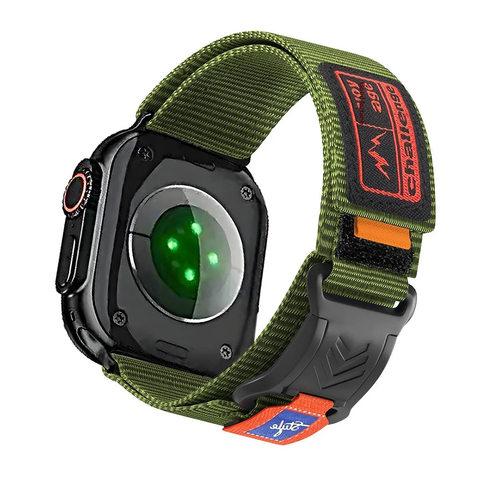 Sport Woven Nylon Strap for Apple Watch Ultra 3 2 1 49mm / Series 11 10 46mm / 9 8 7 45mm / SE3 SE2 SE 6 5 4 44mm / 3 2 1 42mm Magnetic Wristband - Green - 1