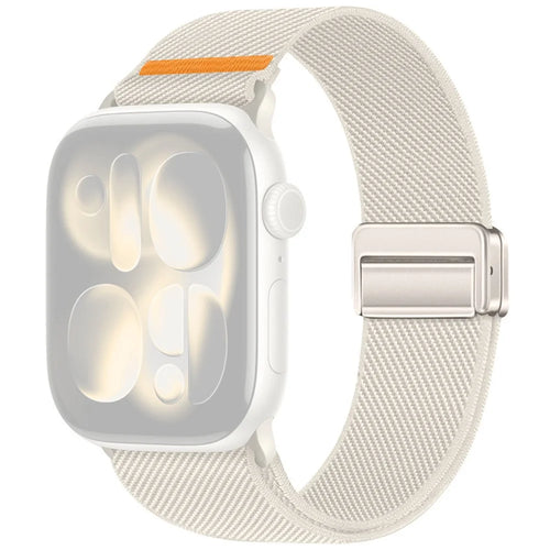 Double Magnetic Buckle Strap for Apple Watch Series 11 10 42mm / 9 8 7 41mm / SE3 SE2 SE 6 5 4 40mm / 3 2 1 38mm Stretchy Woven Nylon Band - Starlight - 1