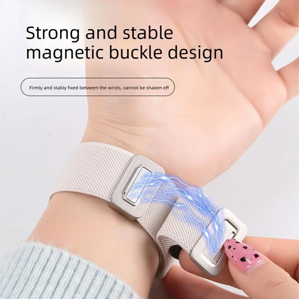 Double Magnetic Buckle Strap for Apple Watch Series 11 10 42mm / 9 8 7 41mm / SE3 SE2 SE 6 5 4 40mm / 3 2 1 38mm Stretchy Woven Nylon Band - Starlight - 3