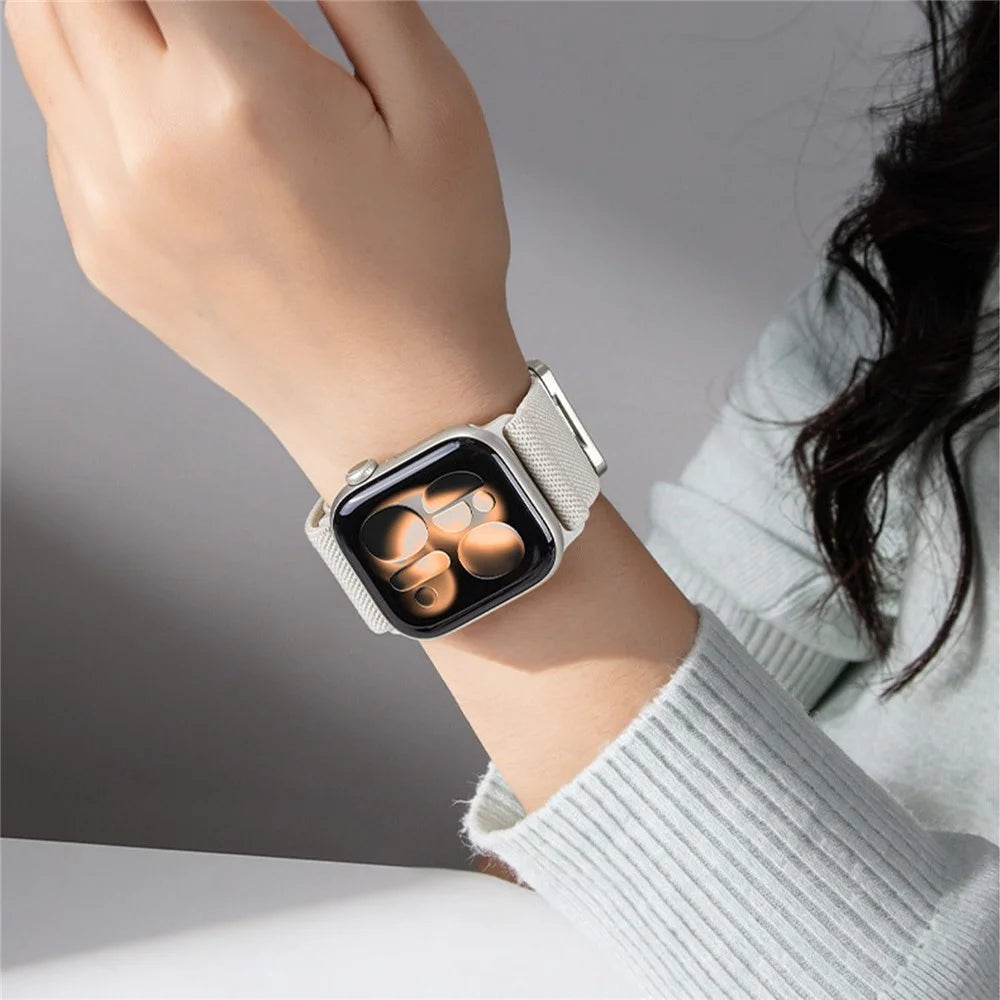 Double Magnetic Buckle Strap for Apple Watch Series 11 10 42mm / 9 8 7 41mm / SE3 SE2 SE 6 5 4 40mm / 3 2 1 38mm Stretchy Woven Nylon Band - Starlight - 7