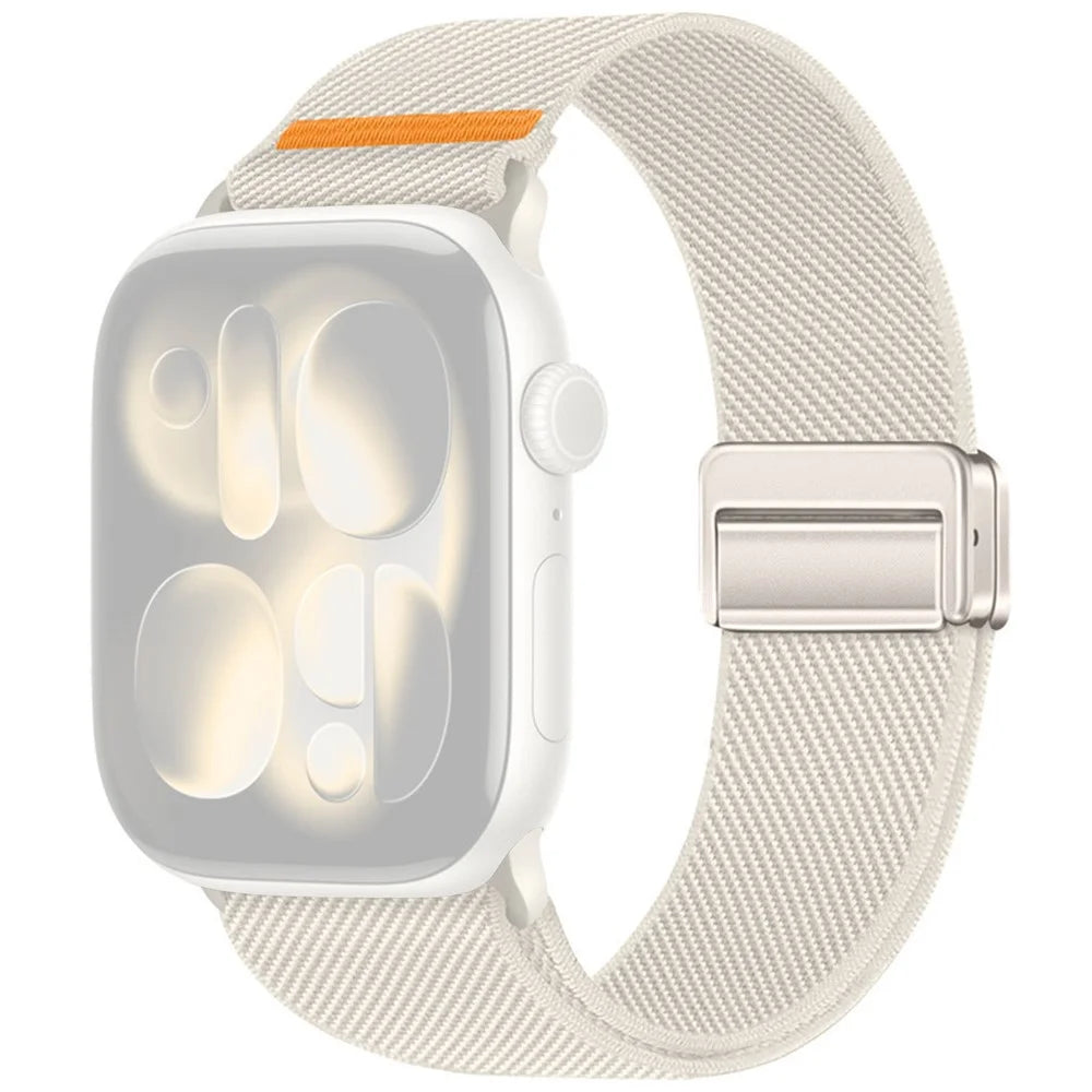 Double Magnetic Buckle Strap for Apple Watch Ultra 3 2 1 49mm / Series 11 10 46mm / 9 8 7 45mm / SE3 SE2 SE 6 5 4 44mm / 3 2 1 42mm Stretchy Woven Nylon Band - Starlight - 1