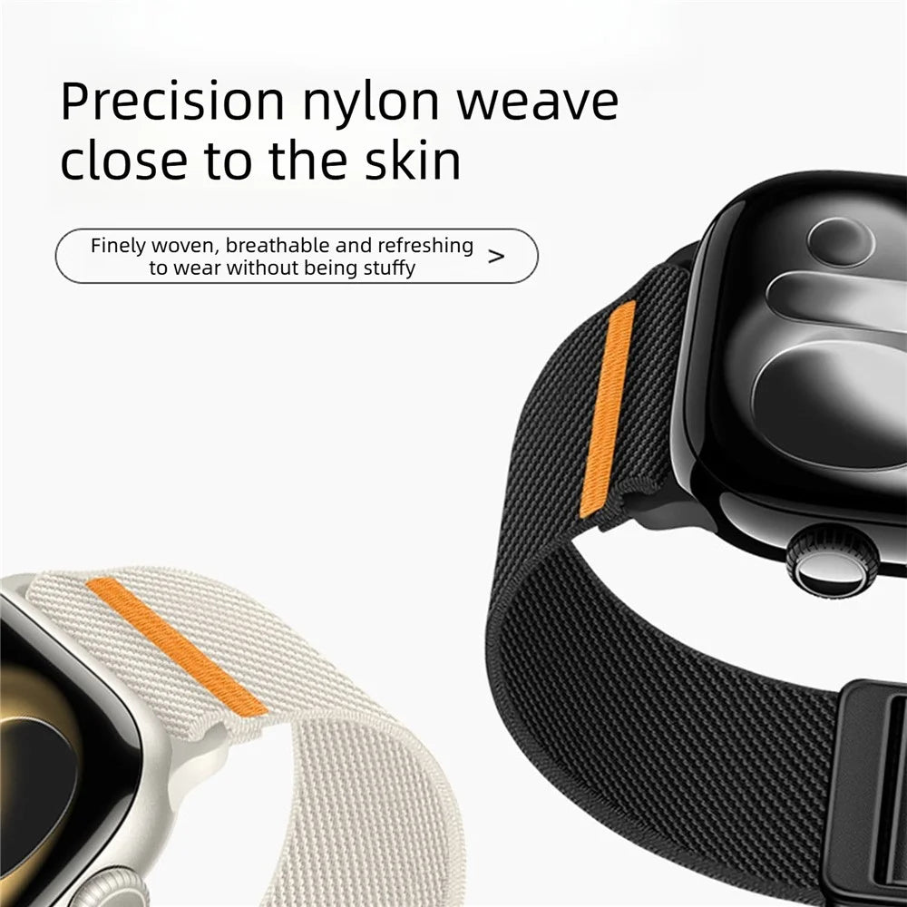 Double Magnetic Buckle Strap for Apple Watch Ultra 3 2 1 49mm / Series 11 10 46mm / 9 8 7 45mm / SE3 SE2 SE 6 5 4 44mm / 3 2 1 42mm Stretchy Woven Nylon Band - Starlight - 6